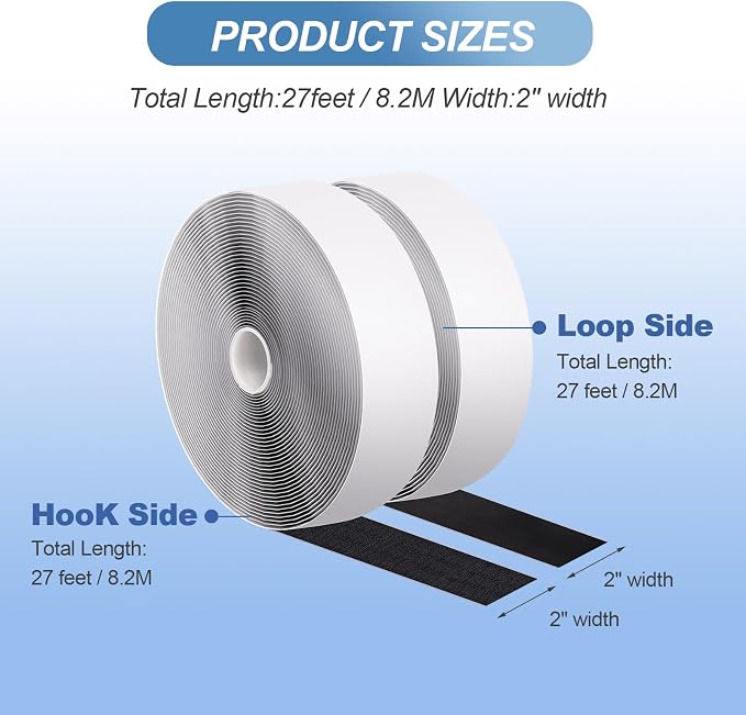 2''×27Ft Black Heavy Duty Hook And Loop Tape Adhesive, No Punching Picture Wall