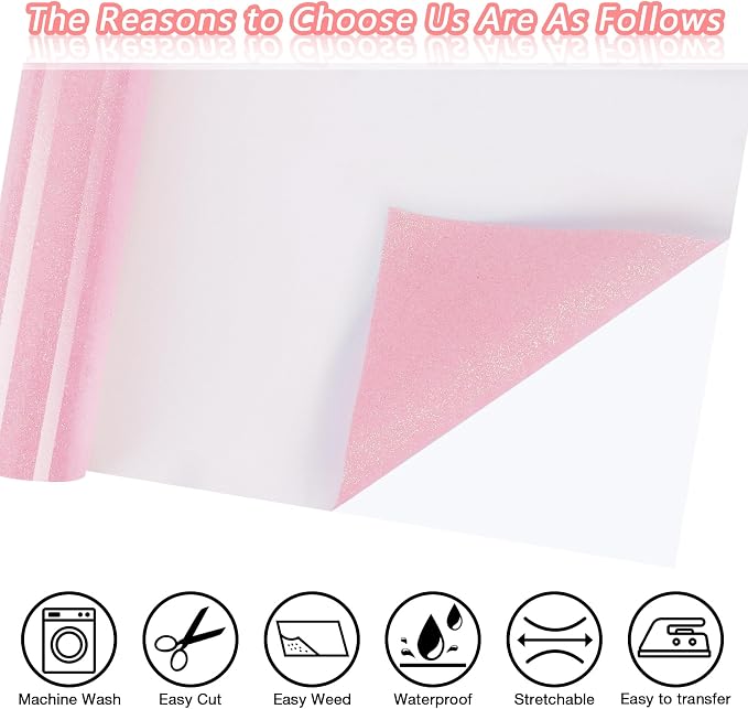 TORC Pink Glitter HTV Pink Heat Transfer Vinyl HTV Rolls