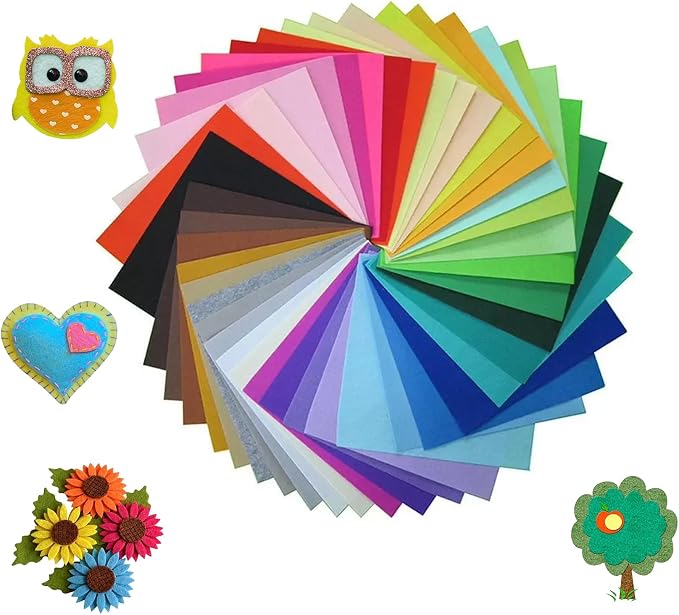 BoAn 40 Pcs Felt Sheets for Crafts 4"x 4", Soft Felt Fabric Squares in Rich