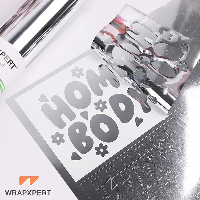 WRAPXPERT Silver Chrome Vinyl, Chrome Mirror Metallic Silver Adhesive Vinyl