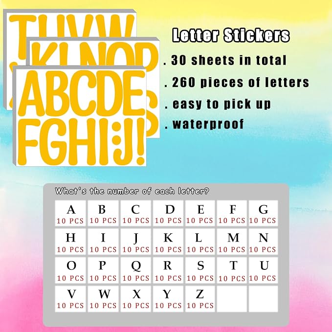 Bemeol 30 Sheets Large Letter Stickers 4 Inch Alphabet Letter Stickers Self