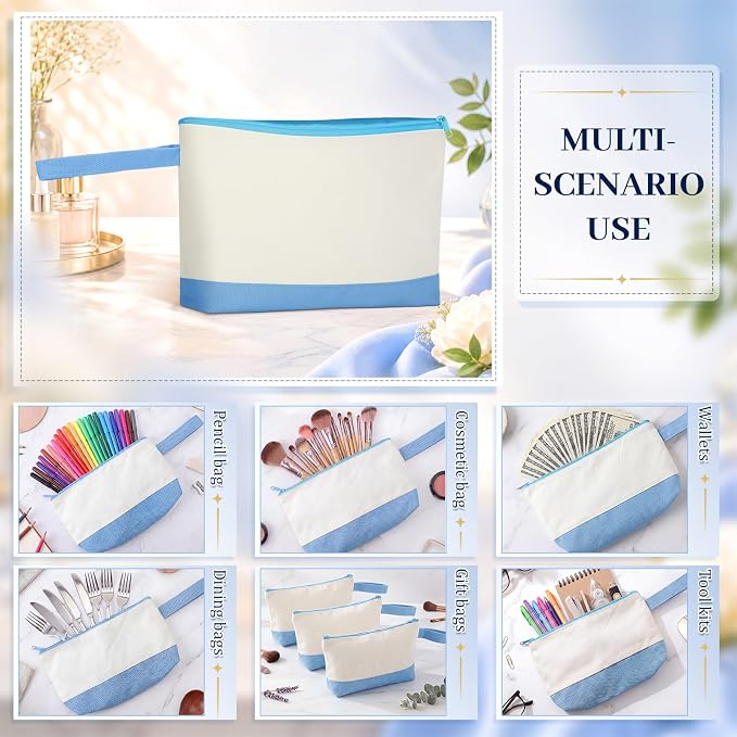 Silkfly 15 Pcs Cotton Canvas Makeup Bags Cosmetic Zipper Bags 10.2 x 5.5 x 2''