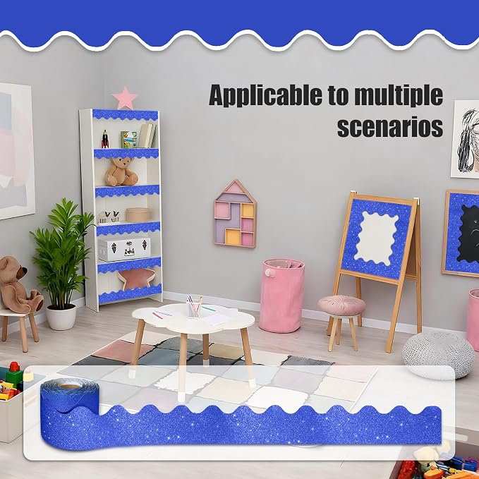 70Ft Shine Deep Blue Bulletin Board Borders，Scalloped Poster Boards Decorations