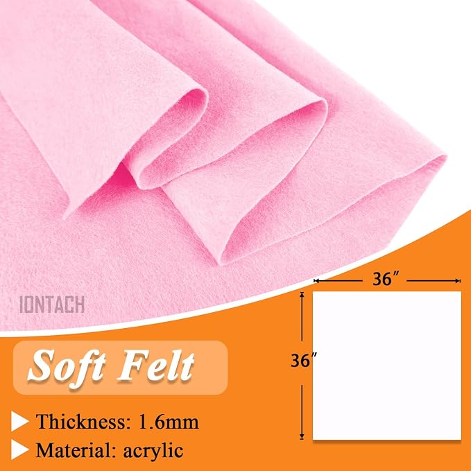 IONTACH 36" X 36" Light Pink Soft Felt Fabric 1.6mm Thick | Felt Sheets