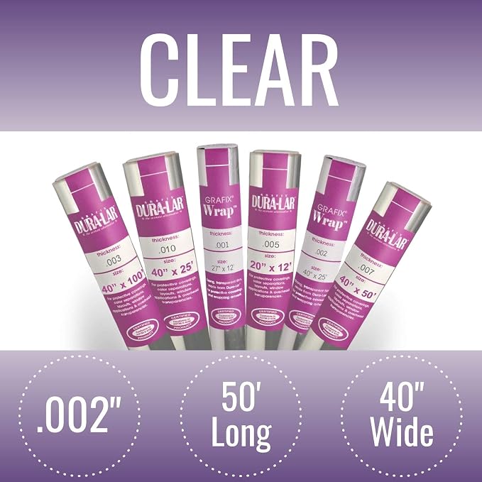 Grafix Dura-Lar 0.002" Film, Ultra Clear, Glossy 40" x50', Mylar/Acetate