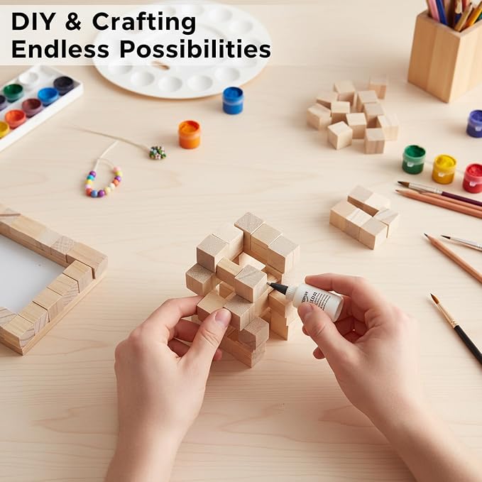 Wood Blocks for Crafting, Unfinished Wood Cubes, 1/2 Inch Natural Wooden Blocks