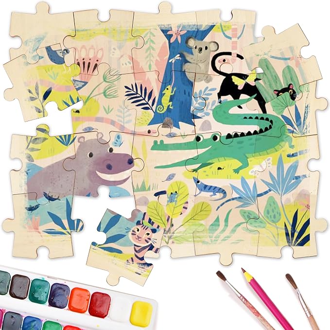 50 Piece Blank Wooden Puzzle Jumbo Size, Each Piece 4x3.2 Inches | Wooden Blank