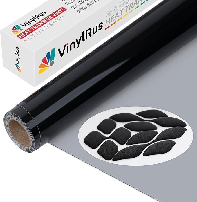 VinylRus Puff Heat Transfer Vinyl-12” x 5ft Black Heavy Duty Puff Iron on Vinyl