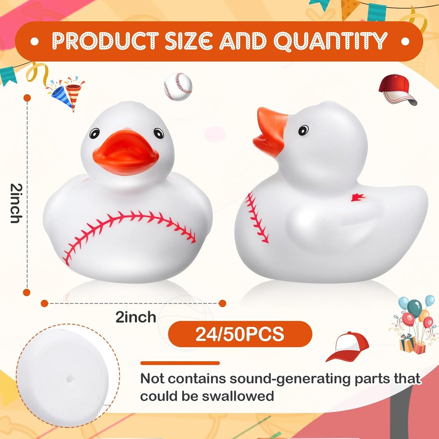 Deekin 24 Pcs Rubber Duck 2 Inch Bulk Sport Party Favors for Birthday Party Decorations Club Player Gift (Baseball)