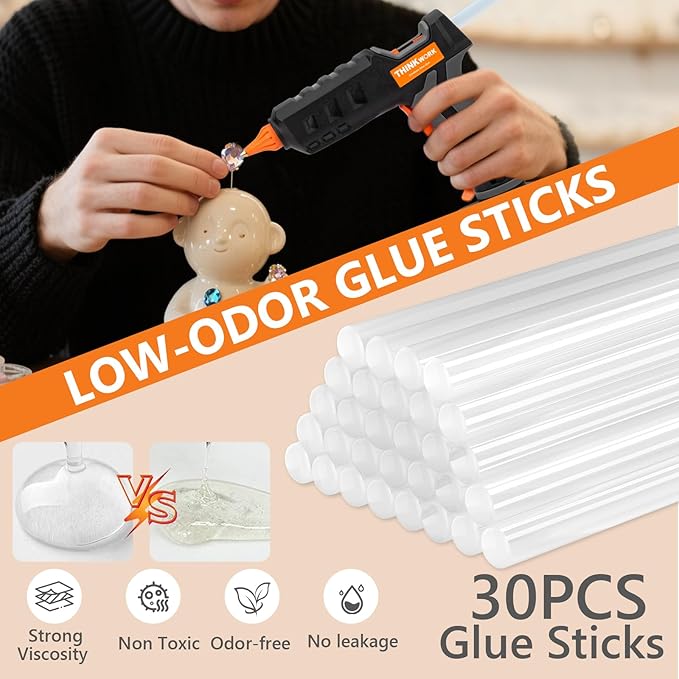 THINKWORK 20V Cordless Hot Glue Gun and Sticks Set, Rechargeable Glue Gun