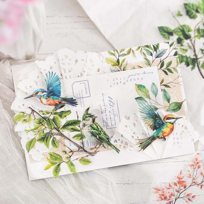 120-Piece Clear Bird & Floral Branch Sticker