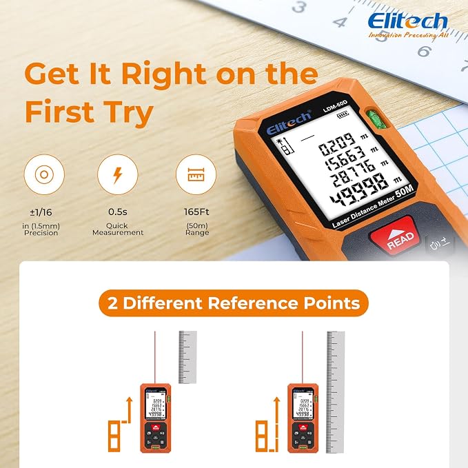 Elitech Laser Measuring Tool, 165ft Laser Tape Measure