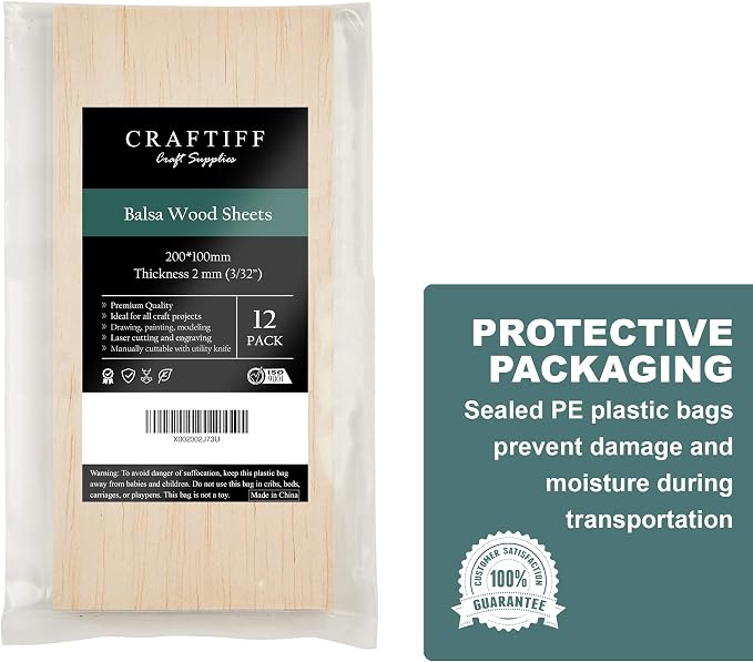 12 Sheets 8x4 Inch Unfinished Balsa Wood Sheets Thick