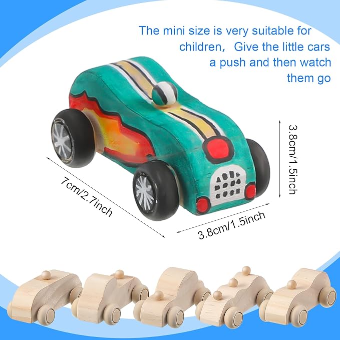 Sumind 12 Pieces Wood DIY Car Toys Unfinished Wooden Cars Paintable Race Cars