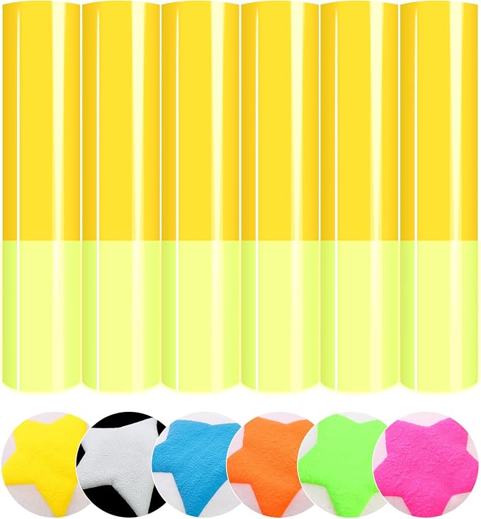 HTVSTD Neon Yellow Puff HTV Heat Transfer Vinyl 6pcs 12×10in | Vivid Color