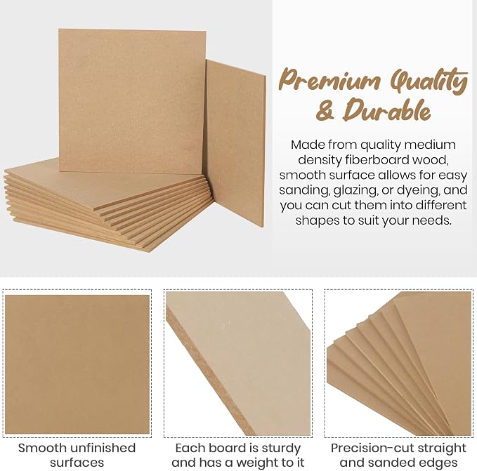 CALPALMY 12-Pack MDF Board 1/4 Inch Thick 12" x 12" Unfinished Wood Panels