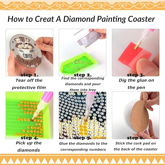 Clendo 8 PCS Diamond Art Coasters