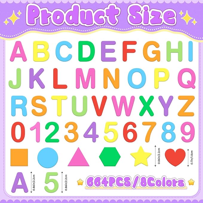 664 PCS Foam Letter Stickers, Foam Alphabet Number Shape Stickers, Self