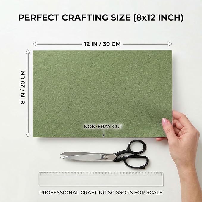Sage Green Felt Fabric Sheets Stiff 20 Pcs 8" X 12", 1mm Thick Assorted Color
