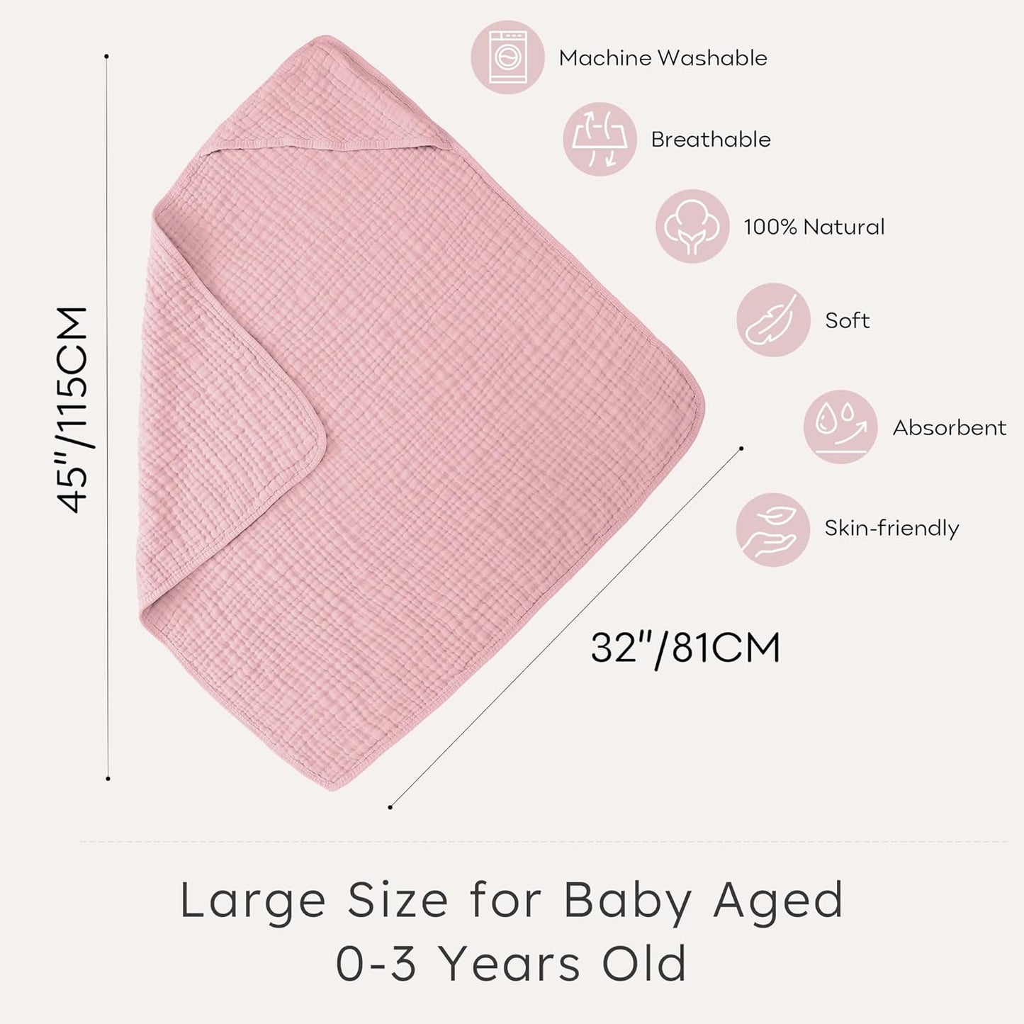 Looxii Baby Bath Towels 2 Pack Muslin Hooded Baby Towels for Newborn and Infants, 100% Cotton, Large 32x32Inch, Soft and Absorbent Pink+Flowers