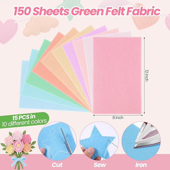 Peryiter 150 Pcs Back to School Pastel Felt Sheets Bulk