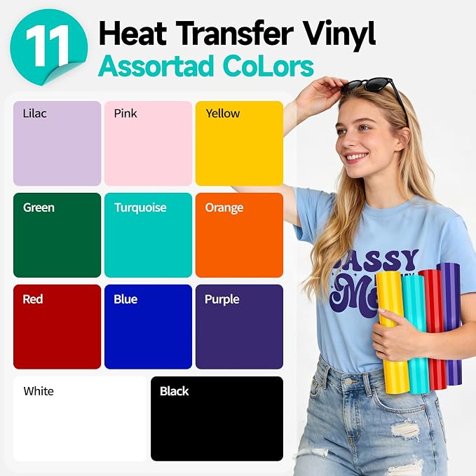 TECKWRAP Heat Transfer Vinyl for T-Shirts 11 PCS 12"x12" Easy Cut & Weed | PU