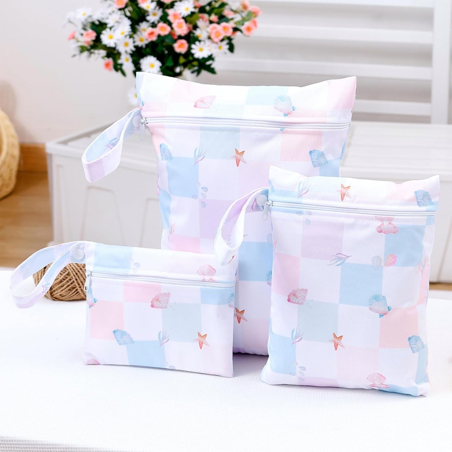 Happy Flute 3 Set Wet Bag Storage Bag Zipper Waterproof Washable Travel Bags, Beach, Pool, Gym Bag for Cloth Diaper, Swimsuits & Wet Clothes (SMT083-EF712)