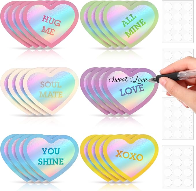 TaoBary 24 Pcs 7.08 Inch Large Heart Cutouts Shiny Iridescent Valentine's Day