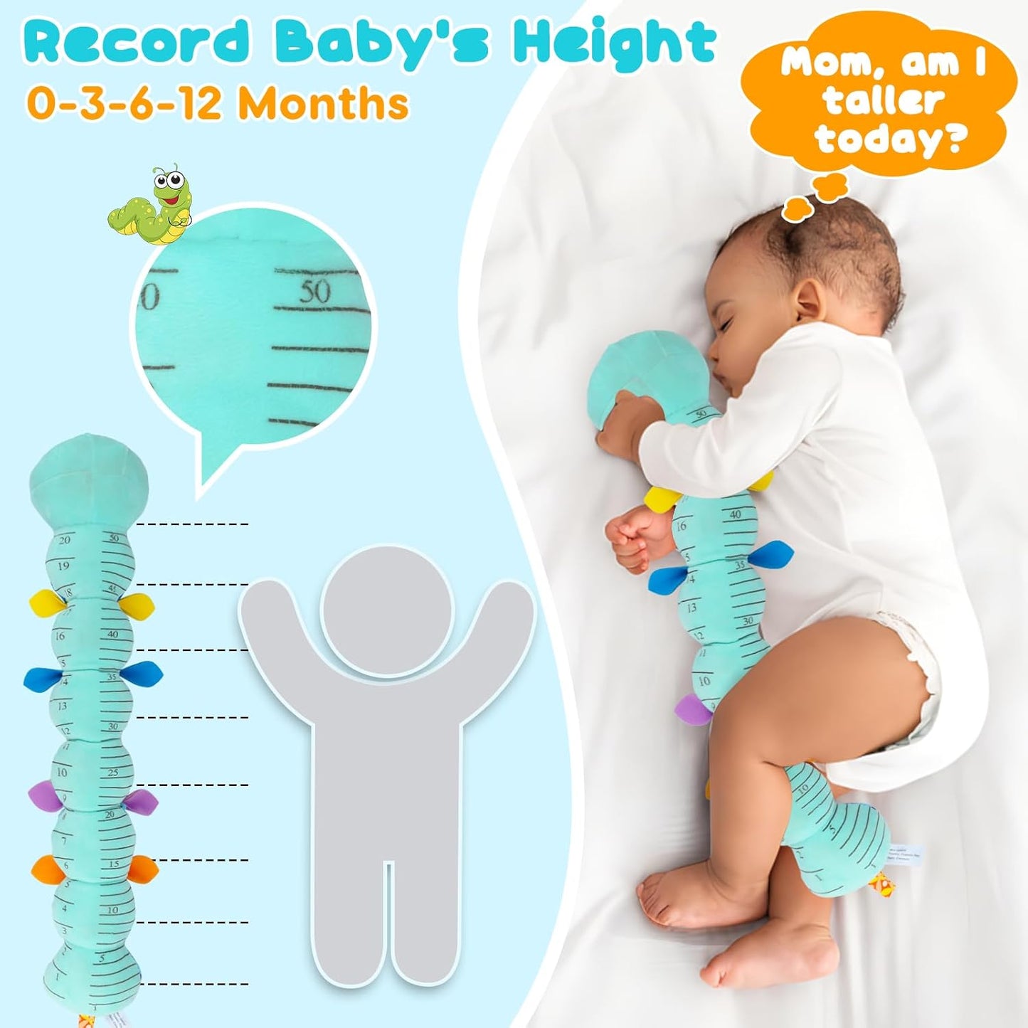 Baby Tummy Time Toys 0-6 Month Musical Stuffed Animal Plush Caterpillar Toy for Infant 6-12 Month Teething Sensory Toy with Crinkle Rattle for Babies 0-3-6 Month Newborn Boy Girl