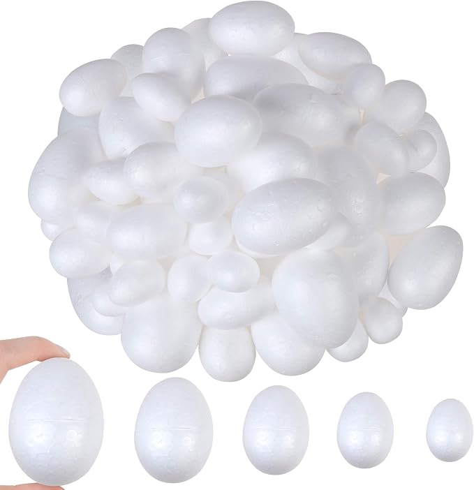 DIYASY 50 Pcs Foam Eggs, 3.5-7cm White Foam Eggs Shape Smooth Mixed Craft