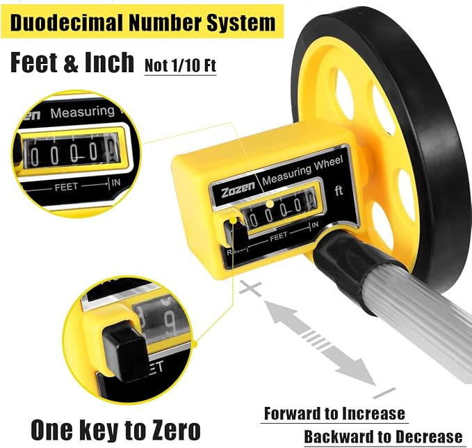 Zozen 4-Inch Measuring Wheel in Feet and Inches, One-Key to Reset | Telescopic