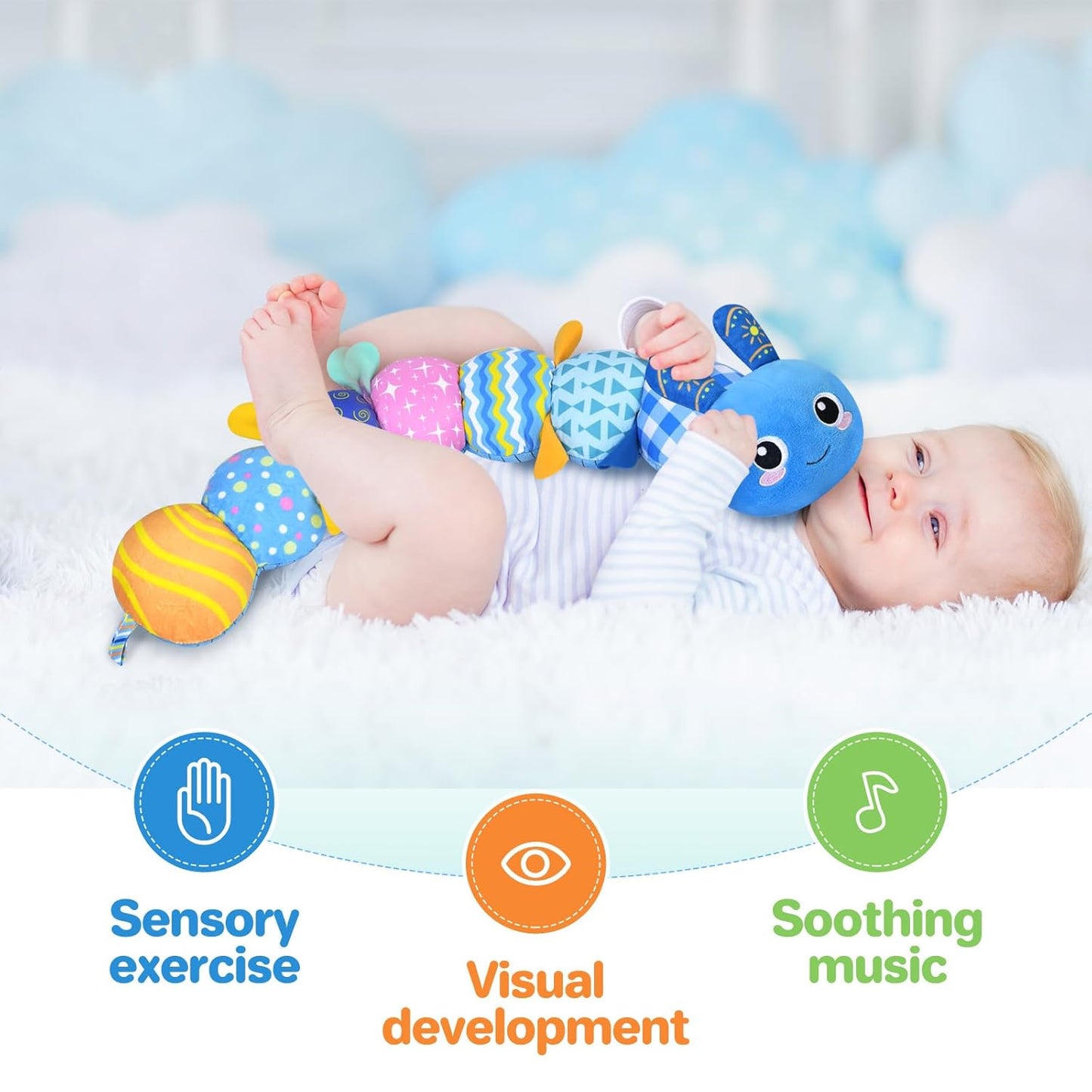 KMUYSL Baby Toys 0-6 6-12 Months, Sensory Music Animal Stuffed Toy for 0 1 2 3 4 5 6+ Months, Plush Toy with Crinkle and Rattles for Infant Newborn, Tummy Time Toys Gifts for 0-3-6-12 Month