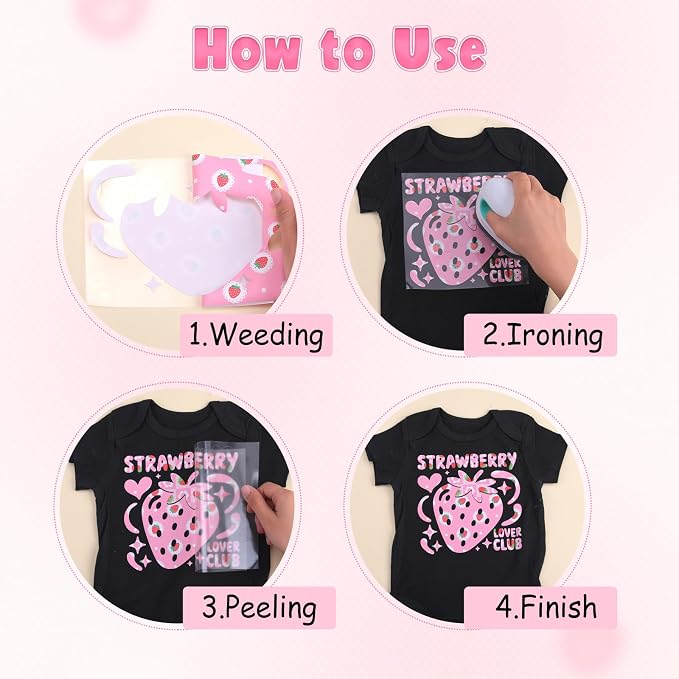 HTVSTD Pink Strawberry Heat Transfer Vinyl 8Sheets 12×10in Iron on Vinyl |