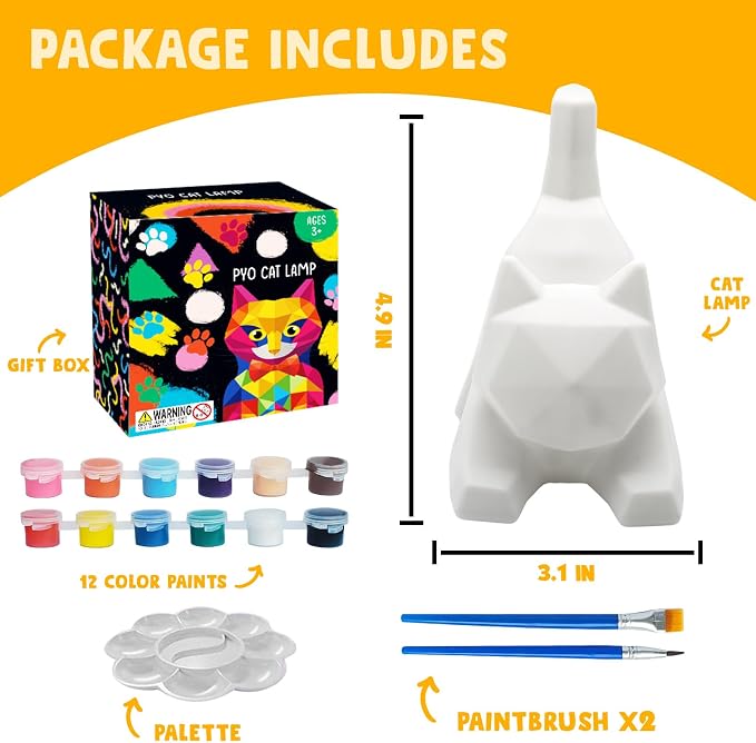 Goody King Paint Your Own Lie Cat Lamp Kit, DIY Cat Crafts Night Light