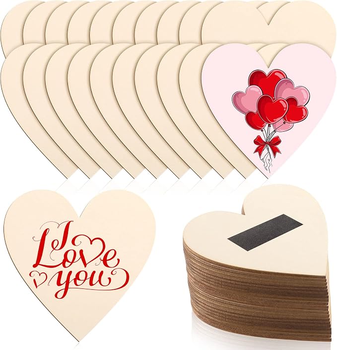Qunclay 120 Pcs Wooden Heart Magnets