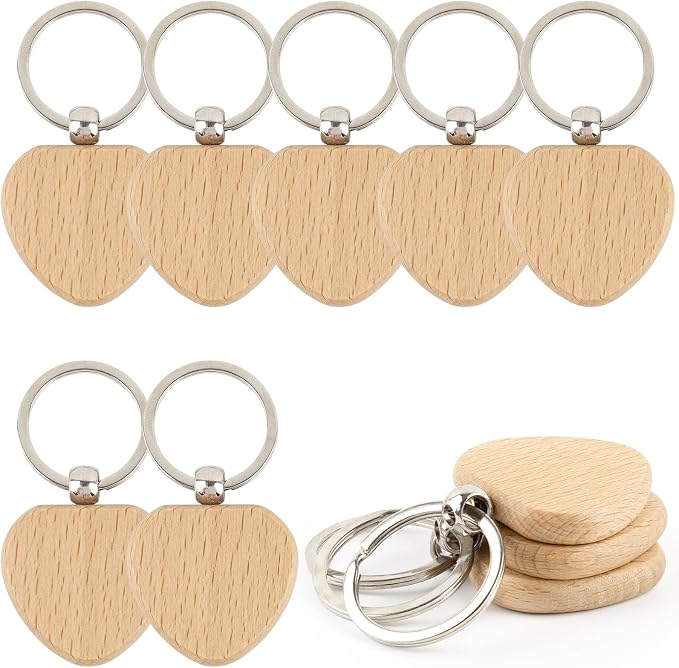 AUEAR, Blank Wooden Key Chain Wood Keychain Key Ring Key Tags Personalized EDC