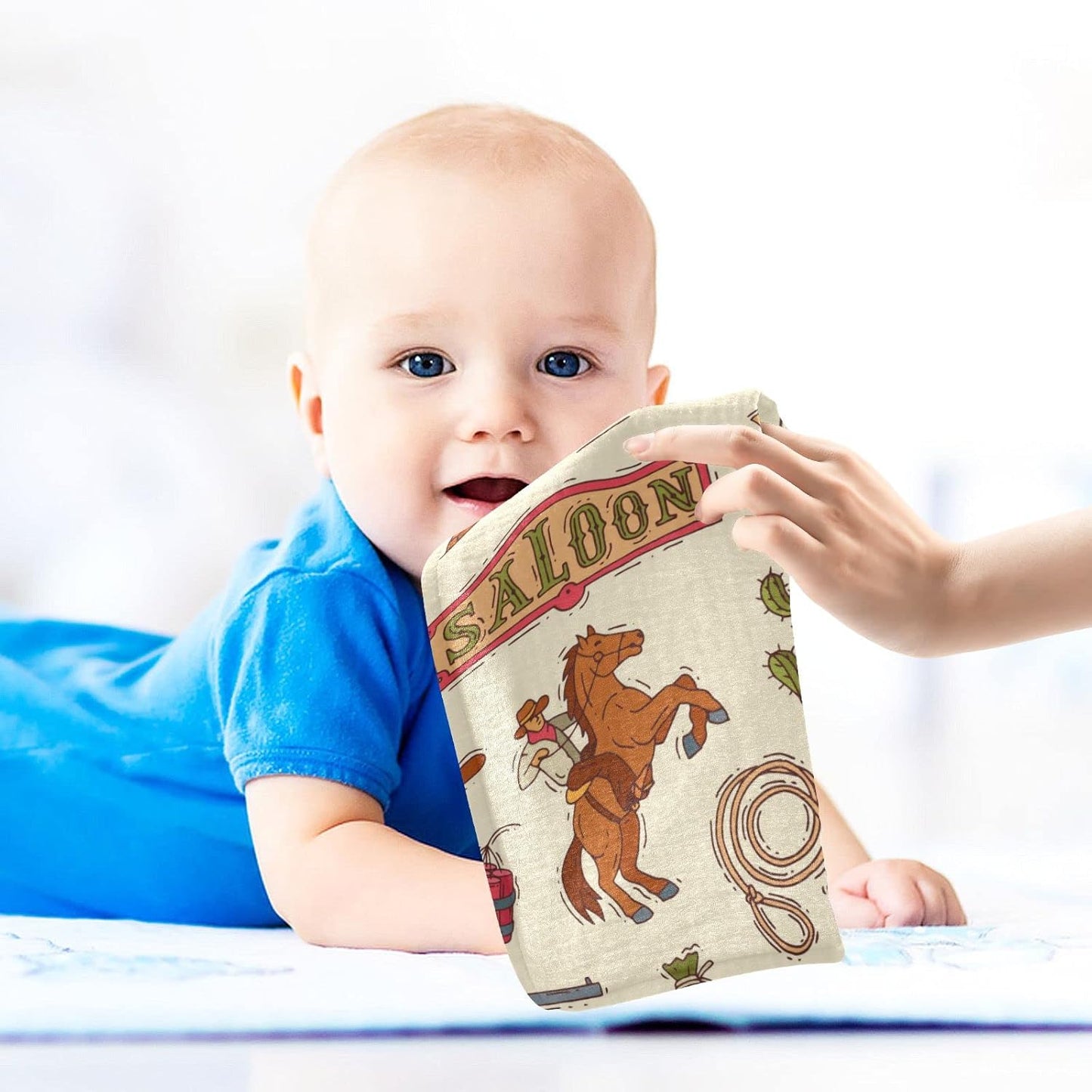 Cowboy Sheriff Burp Cloths for Boys & Girls, 5 Pack Wild West Western Muslin Washcloths Newborn Face Bath Towel Soft Absorbent Cotton Wash Cloth Baby Registry, 12 x 12 Inch