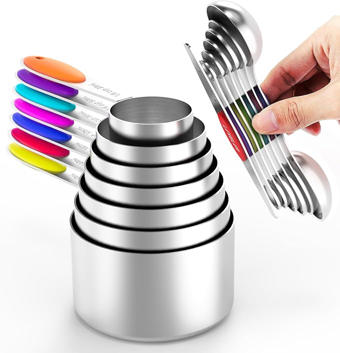 TILUCK Nesting Measuring Cups and Spoons Set, Stainless Steel