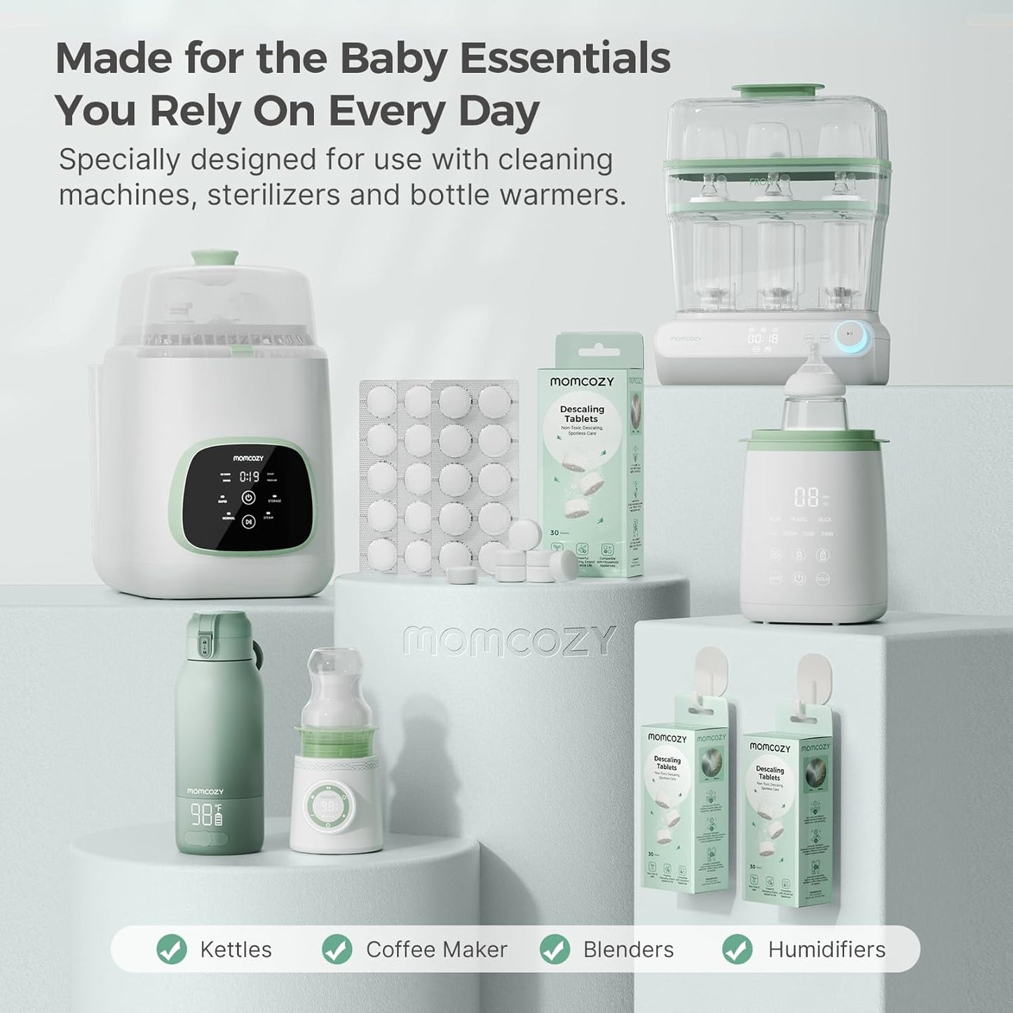 Momcozy Official Descaling Tablets, Compatible KleanPal Pro Baby Bottle Washer, Descaler for Milk & Limescale Removal, 30 Count