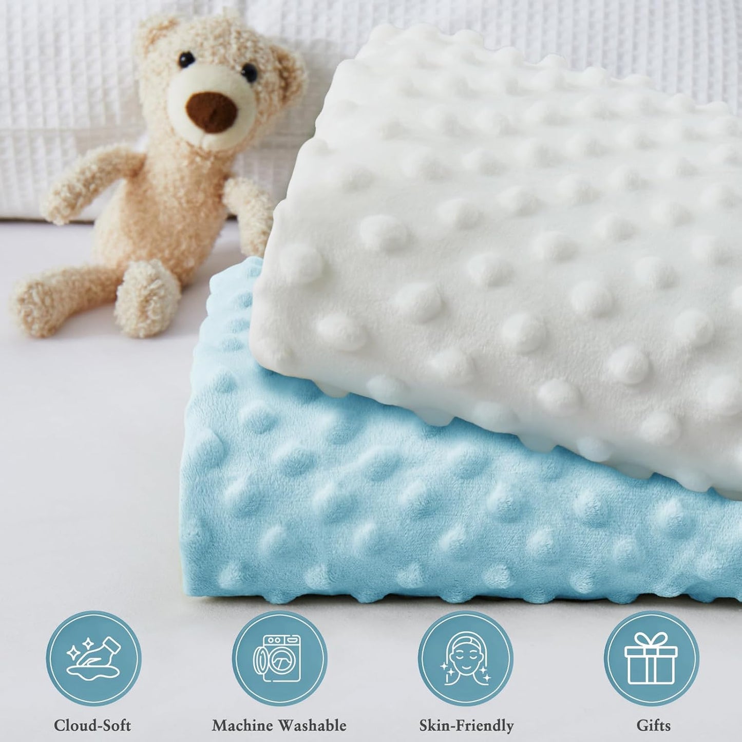 Homiest 2 Pack Changing Pad Cover, White + Light Blue Changing Table Sheets, Ultra Soft Fleece Minky Dot Fabric, Breathable Comfortable Diaper Pad Cover for Girls and Boys, Machine Washable
