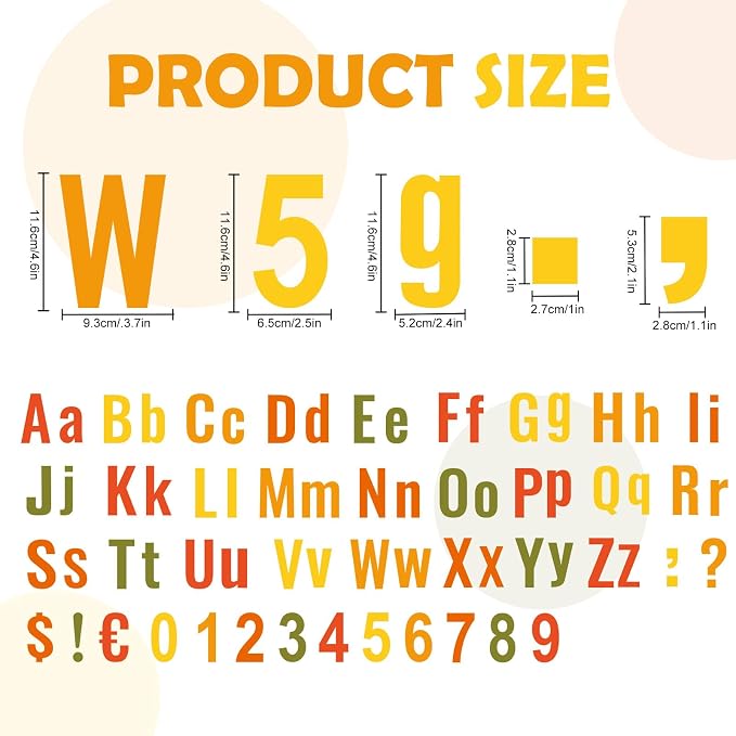 FYSUIMU 134 Pcs Fall Bulletin Board Letters Autumn Colored Alphabet Number
