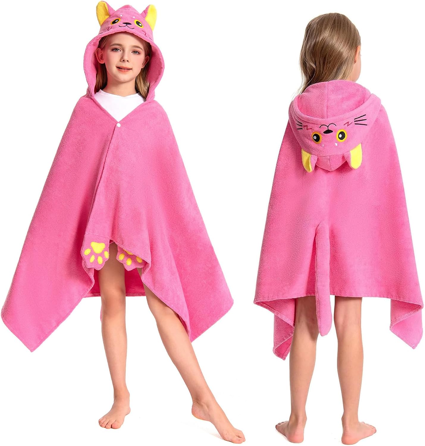 OLAOLA Cat Hooded Towel for Kids 3-12 Years, 28" x 53" Soft Thick Absorbent Beach Towels, Toddler Bath Towel Wrap, Swim Pool Towels Poncho for Boys Girls