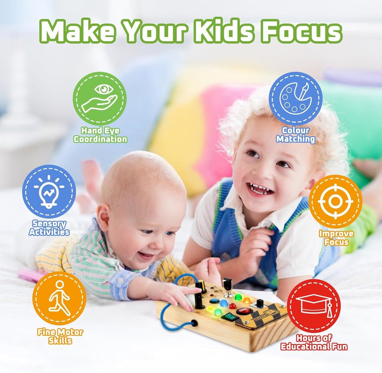 Toddler Toys Busy Board with Led Light, Preschool Learning Activities Sensory Toys for Toddlers 1-3,Montessoti Toys 1 2 3 Year Old Birthday Gift