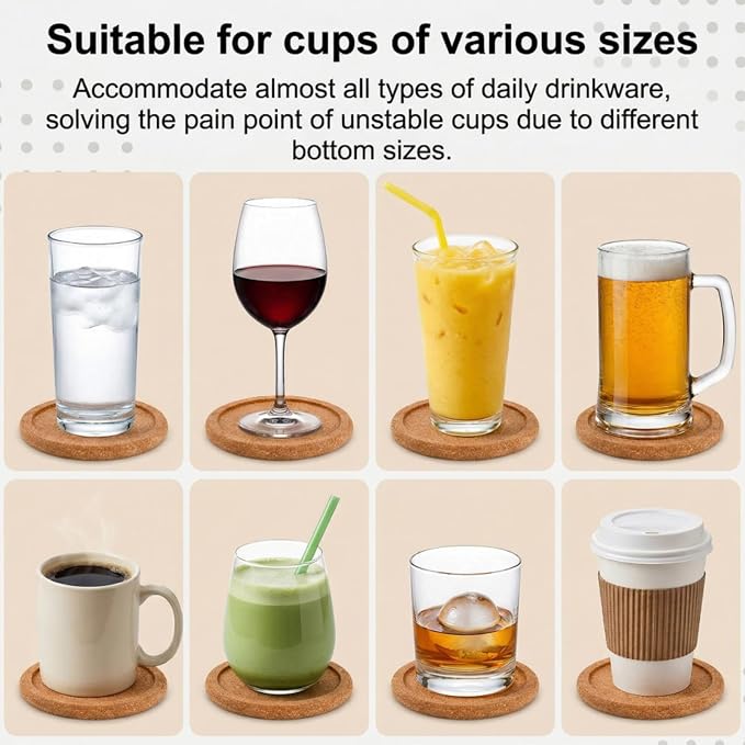 Tebery 20 Pack Round Lip Cork Coasters, 3.9 Inch Absorbent Drink Coaster