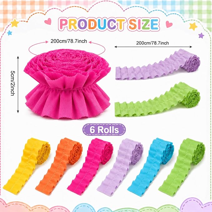 6 Rolls 40 Ft Ruffled Bulletin Board Borders Back to School Classroom Decor