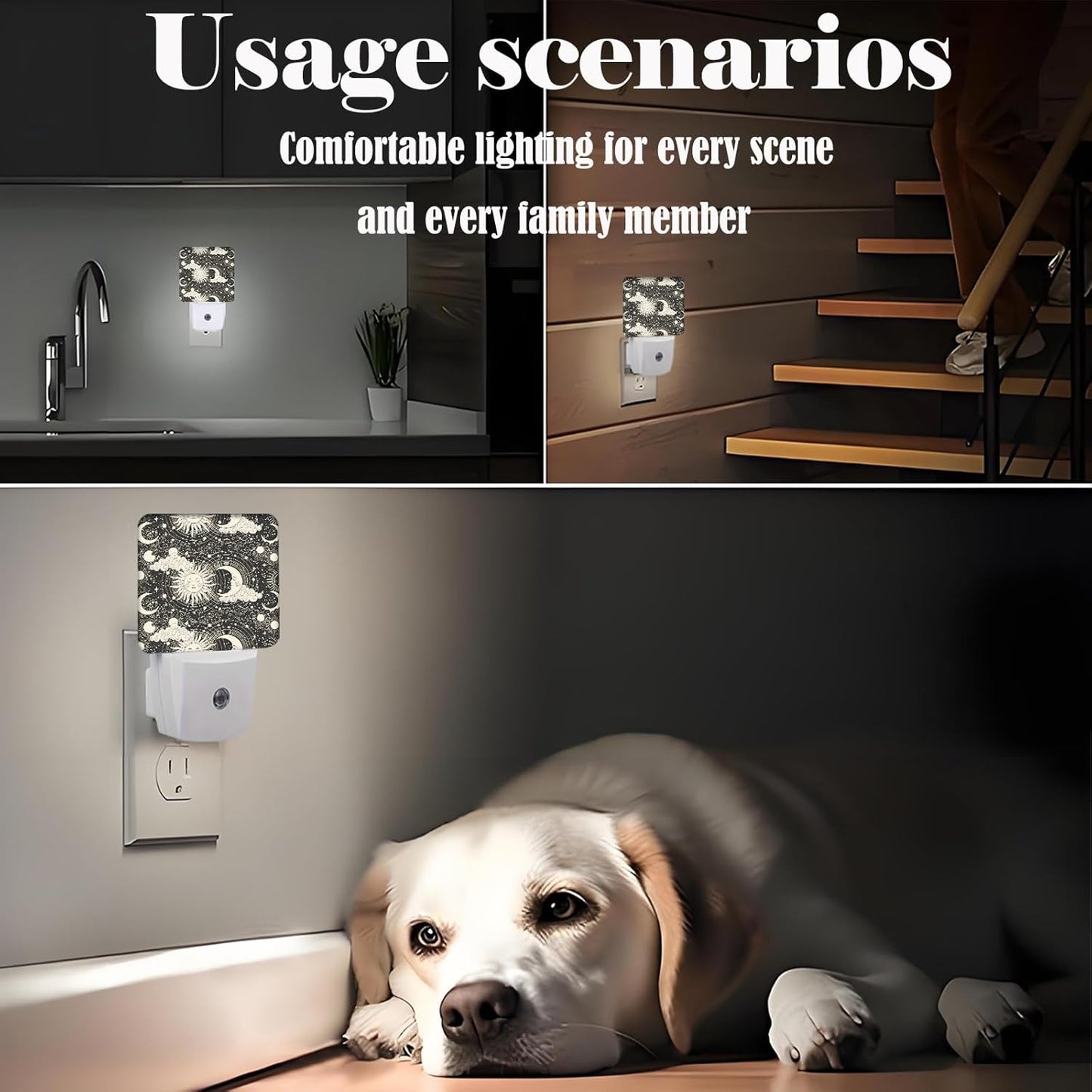 Moon and Sun Night Light,Plug Into Wall for Boys Girls Bedroom Decorative Square Night Light Lamp 0.5w Sleep Friendly