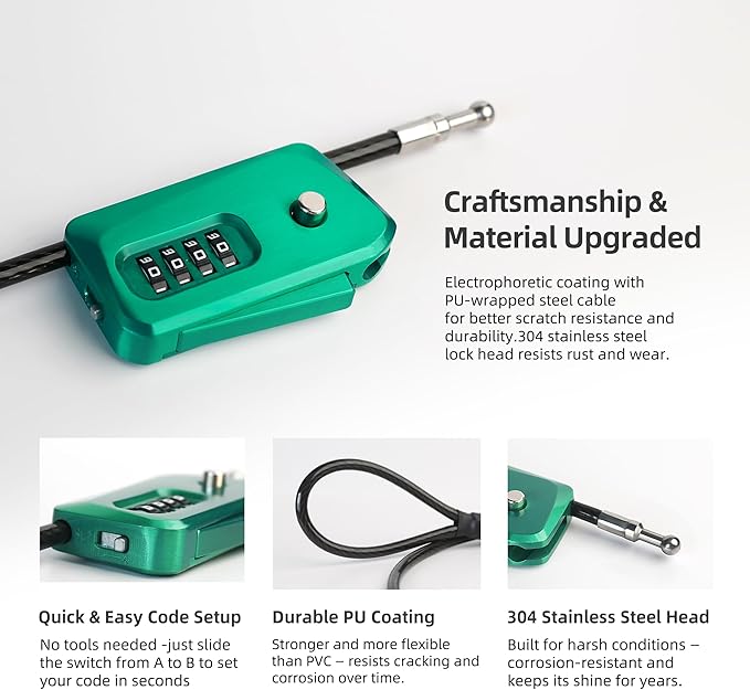 6ft Python Cable Lock for Bike, Bicycle, Trail Camera, 4 Digit Combination Lock, Heavy Duty Anti Theft Candado, Adjustable Locking Cable for Trail Cam, Kayak, eBike, Outdoor Equipment