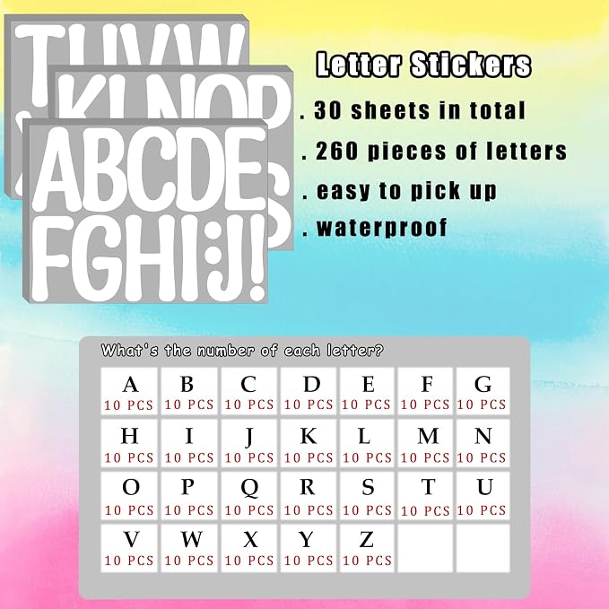Bemeol 30 Sheets Large Letter Stickers 4 Inch Alphabet Letter Stickers Self