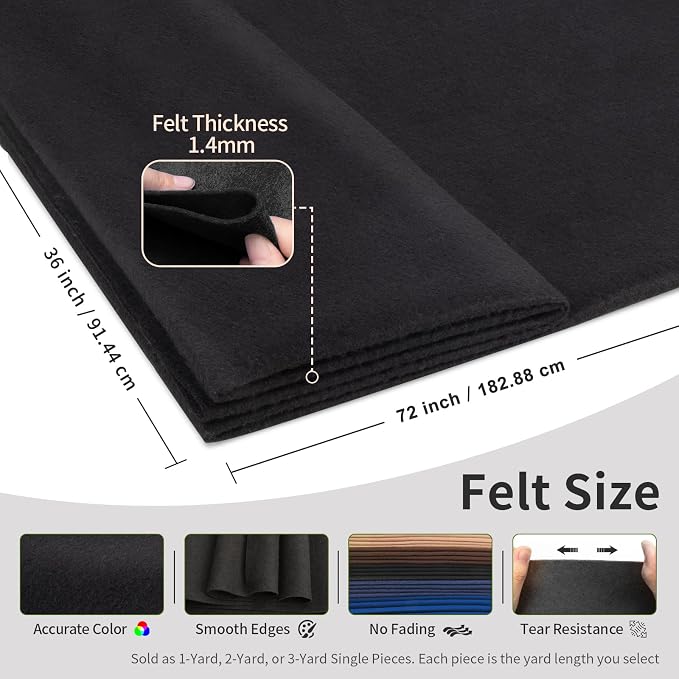 Black Fabric Sheet 72" X 36", 1.4mm Thick Large Soft Durable Flexible Craft