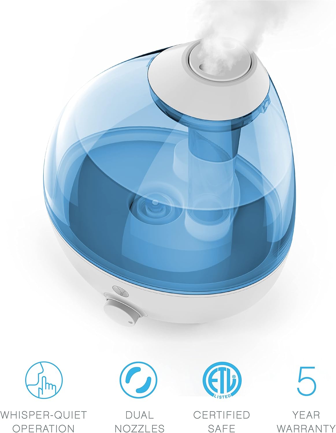 Pure Enrichment MistAire XL Ultrasonic Cool Mist Humidifier - All Day Operation for Large Rooms, 1 Gallon Tank, Variable Mist Control, Automatic Shut-Off, Whisper Quiet, and Optional Night Light